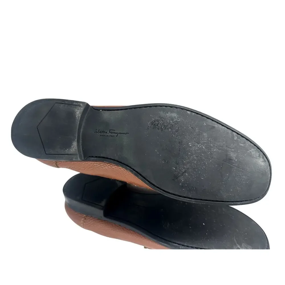 Salvatore Ferragamo Gancini Pebbled Leather Loafers Brown Men's Size 12 D